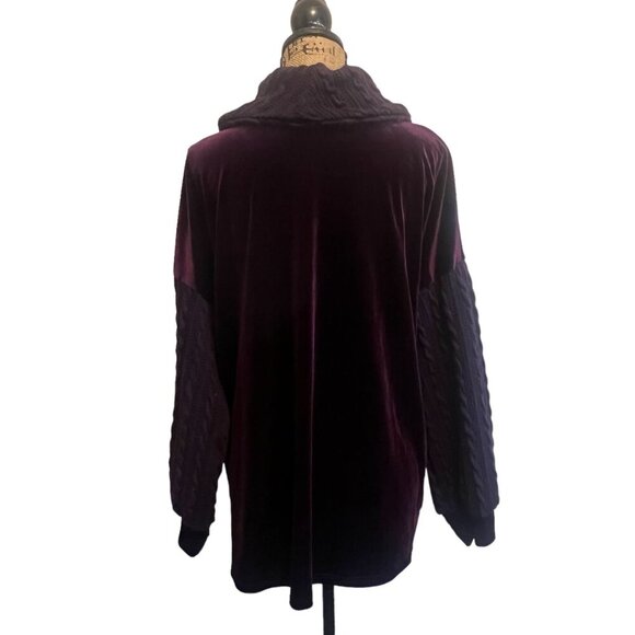 Weekend by Suzanne Betro Purple  Velour & Cable Knit Cowl Neck Tunic XL - Picture 3 of 10